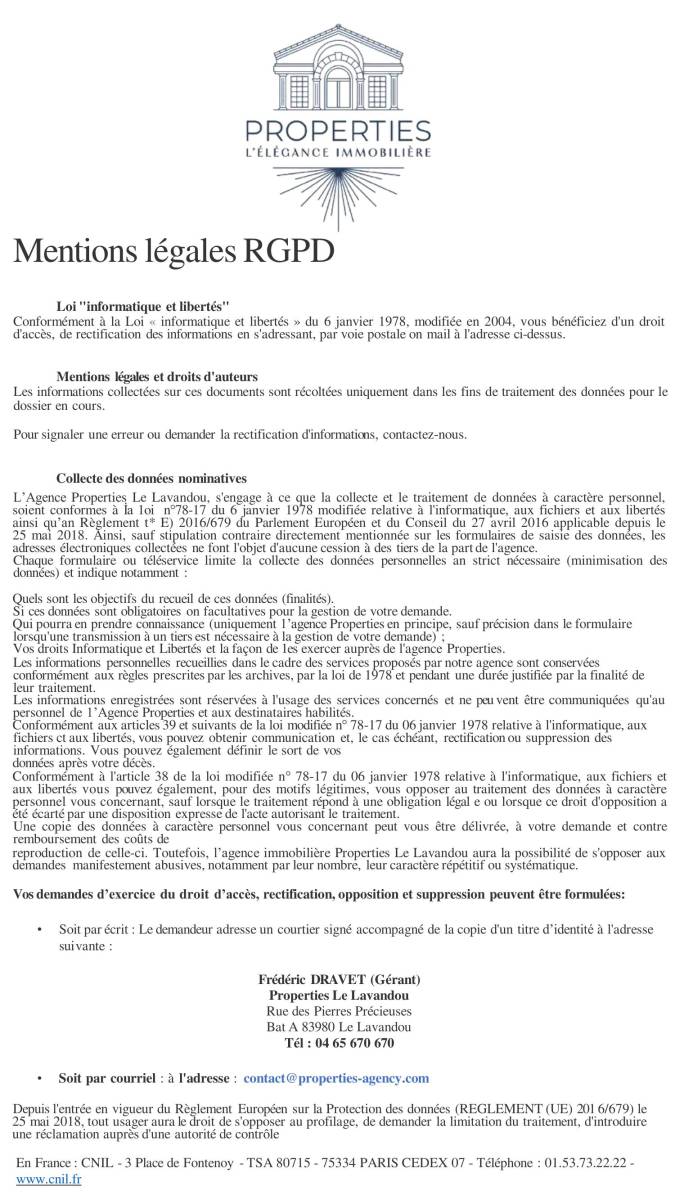 MENTIONS LEGALES AGENCE PROPERTIES AU LAVANDOU